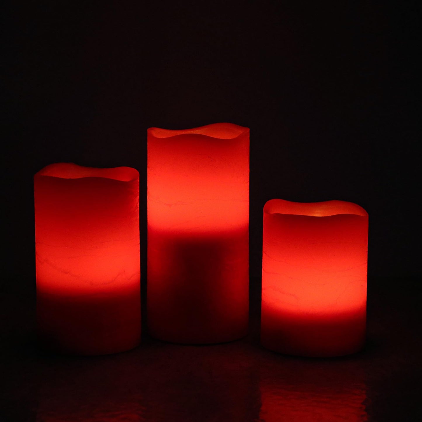 Rhytsing Red Battery Operated Flameless Led Candles with Timer Function, Warm White Flickering Light, Real Wax Finish, 6 Batteries Included - Set of 3
