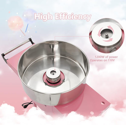 Electric Candy Cotton Machine With 20 in Stainless Steel Bowl,Cotton- Candy Maker Machine for Kids With Cart,Nostalgia Candy Cart Commercial For Party, Home,Festival,Amusement Park,Carnival,Pinks