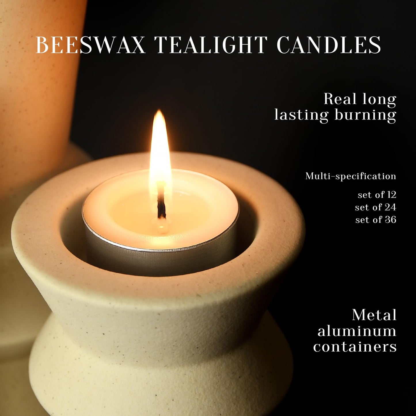 Natural Ivory White Beeswax Tealight Candles in Metal Aluminum Cup - Organic Small Candle Natural Scent Smokeless 4-5 Hours Burning - Pack of 12