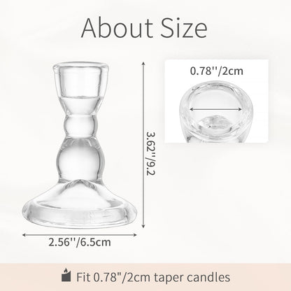 Inweder Glass Taper Candle Holders - Cute Candlestick Holders, 20Pcs Clear Candle Stick Candle Holder, Modern Tapered Candlestick Holders for Standard Candles for Wedding Christmas Home Decor