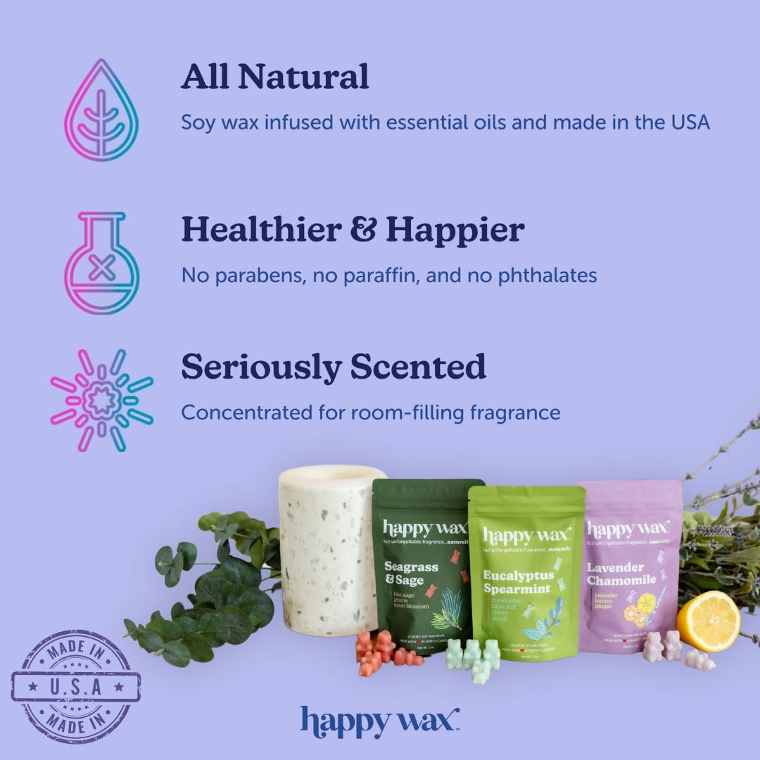 Happy Wax Winter Outdoors Mix Scented Natural, Non Toxic Soy Wax Melts; 6 Total Oz. of Holiday Scented Wax Melts, Collection Includes Flannel & Cashmere, Pine Forest and Winterberry