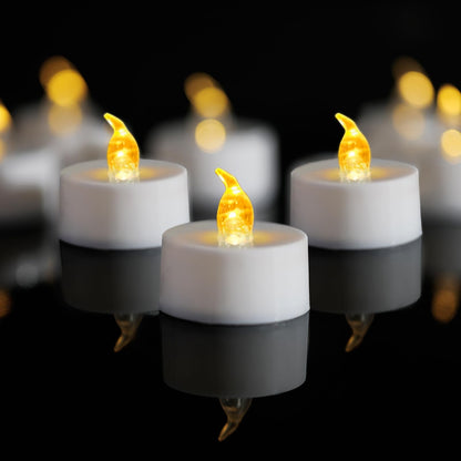 LANKER 24 Pack LED Tea Lights Candles, Flickering Warm Yellow Flameless Tealights, Long Lasting Battery Operated Fake Candles, Decoration for Halloween and Christmas (Yellow-24pcs)