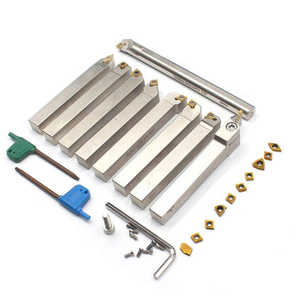 OSCARBIDE 1/2"Shank Nickel Plated Indexable Lathe Turning Tool Holder and Boring Bar 9 Pieces/Set,CNC Heavy-Duty Metal Lathe Cuting Tools for Turning Grooving Threading Cut Off