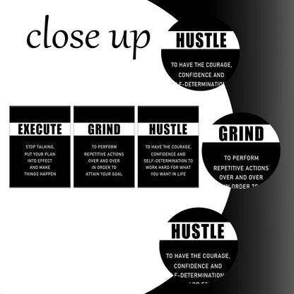 PSYYSP 3 Piece Canvas Wall Art Execute Grind Hustle Posters, Black White Motivational Triptych Wall Decor for Office, Bedroom, Dorm, Business Workspace, Framed Canvas 36x16inch