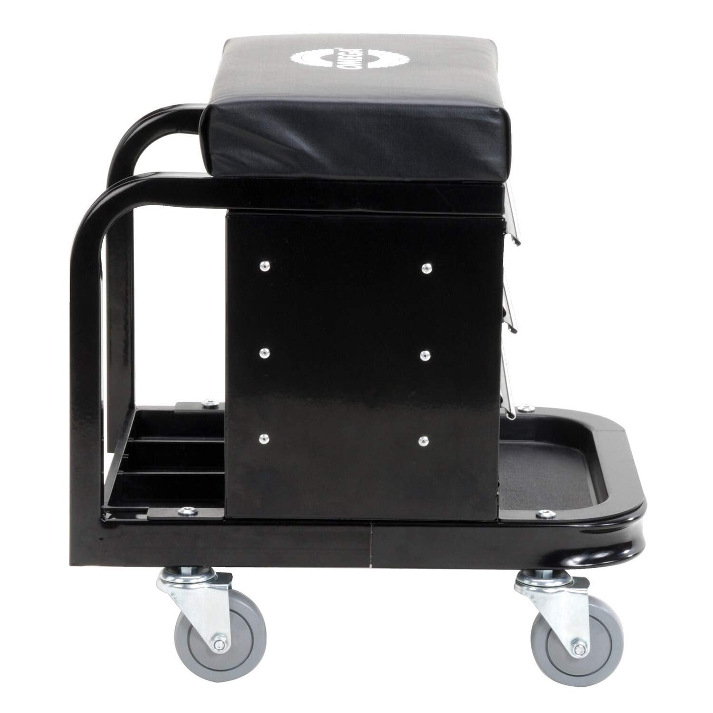 Omega-Lift Mechanic Stool with Wheels – Tool Box with Padded Chair Seat and Rolling Wheels for Garage – 450 Lbs Capacity