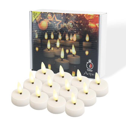 ENERJARY LED Tea Light Candles with Timer Flickering Flame 12pcs Battery Operated Realistic Bright Unscented Tea Light Fake Candles for Romantic Wedding Home Xmas Decor Birthday Halloweens Warm White