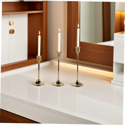 HOMSFOU 6pcs Metal Taper Candle Holders Set with Stable Display and Suitable Lighting Height, Elegant European Craftsmanship Candelabra Candlestick Holders for Wedding Centerpieces