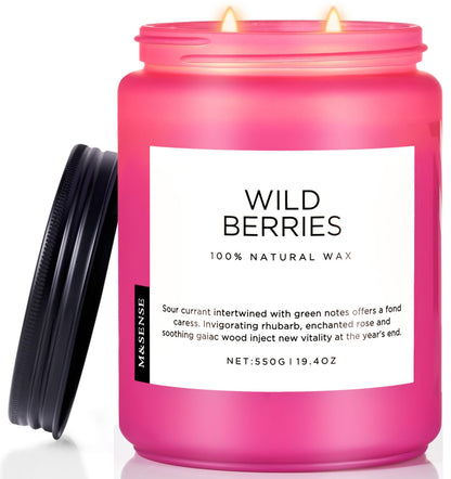 M&SENSE Wild Berries Scented Pink Candles for Home,110 Hour Long Lasting Large Soy NaturalCandles 19.4oz for Mother's Day Holiday Birthday Gifts Home Decor