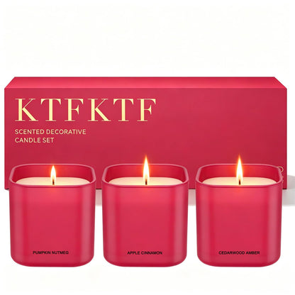 KTFKTF Scented Candle Gift Set for Women – 3 Pack Natural Soy Wax Candles, Apple Cinnamon, Pumpkin Nutmeg & Cedarwood Amber, 90 Hour Burn Time, Aromatherapy Candles for Home, Birthday & Holiday Gifts