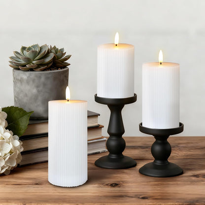 LEDHOLYT Rechargeable Flameless LED Pillar Candles–Luminous Real Wax Indoor Home Decor–Set of 3, Realistic Flickering LED Flame,Remote & Timer, USB-Rechargeable（White）