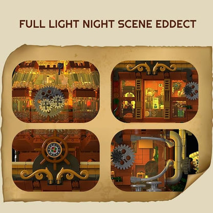 Steampunk Magic Shop Building Blocks Set – LED Lighted Model with Rich Details with Mechanic PartsMOC Architecture Toy Display for Adults &amp Teens(1842 Pcs)