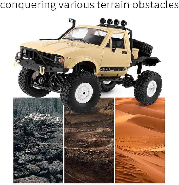 RC Truck 1/16 RC Rock Crawler WPL C14 4x4 RC Semi Truck 2.4GHz Remote Control Car All Terrain Off Road RC Climbing Car with LED Lights and 2 Batteries for Adults (Yellow)