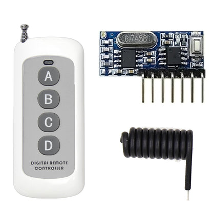 QIACHIP 433MHz Wireless Remote Control Switch Mini Receiver Built-in Learning Code 1527 Decoding 4 Channel Output with 656 FT Long-Distance 4-Button Transmitter White