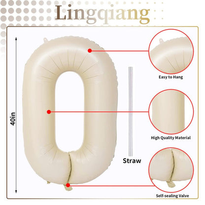 60th Birthday Balloons Cream for Women, 40 Inch Giant Beige Foil 60 Balloon Numbers Self Inflating, Ivory White Sand Digit 6 & 0 Helium Balloons for Men 60th Anniversary Party Decorations Supplies