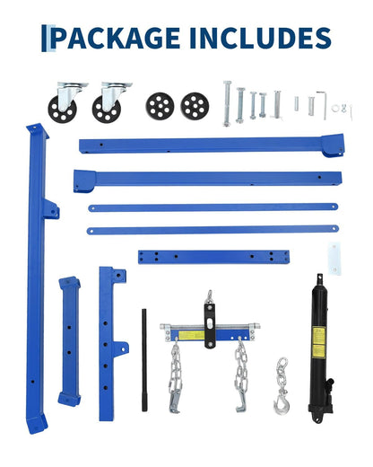 Hydraulic Engine Hoist with Lever, 1.5 Ton 3000 LBS Telescopic Shop Crane with 4 Casters, Cherry Picker Lift with 8 Ton Hydraulic Pump, for Home Garage, Warehouse, and DIY Automotive Projects, Blue