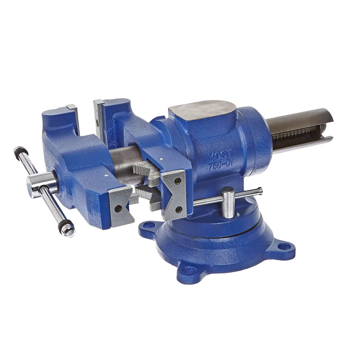 Yost Vises 750-DI Multi-Jaw Rotating Vise System | 2 in 1 Multipurpose Bench and Pipe Vise | Secure Grip with Swivel Base | Made with a Combination of Ductile Iron & Hardened Steel | Gray