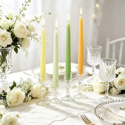 8 Pack 10 Inch Green & Yellow Smooth Taper Candle Set, 7/8 Inch Unscented Driples Candlesticks for Home Spring Decoration, 6-7 Hours Burn