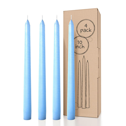 CANDWAX Light Blue 10 inch Taper Candles Set of 4 - Unscented Smokeless Dripless Tapers for Dinner Table, Home Decor, Easter Decor, Party, Wedding and Ordinary Dinners - Spring Candles