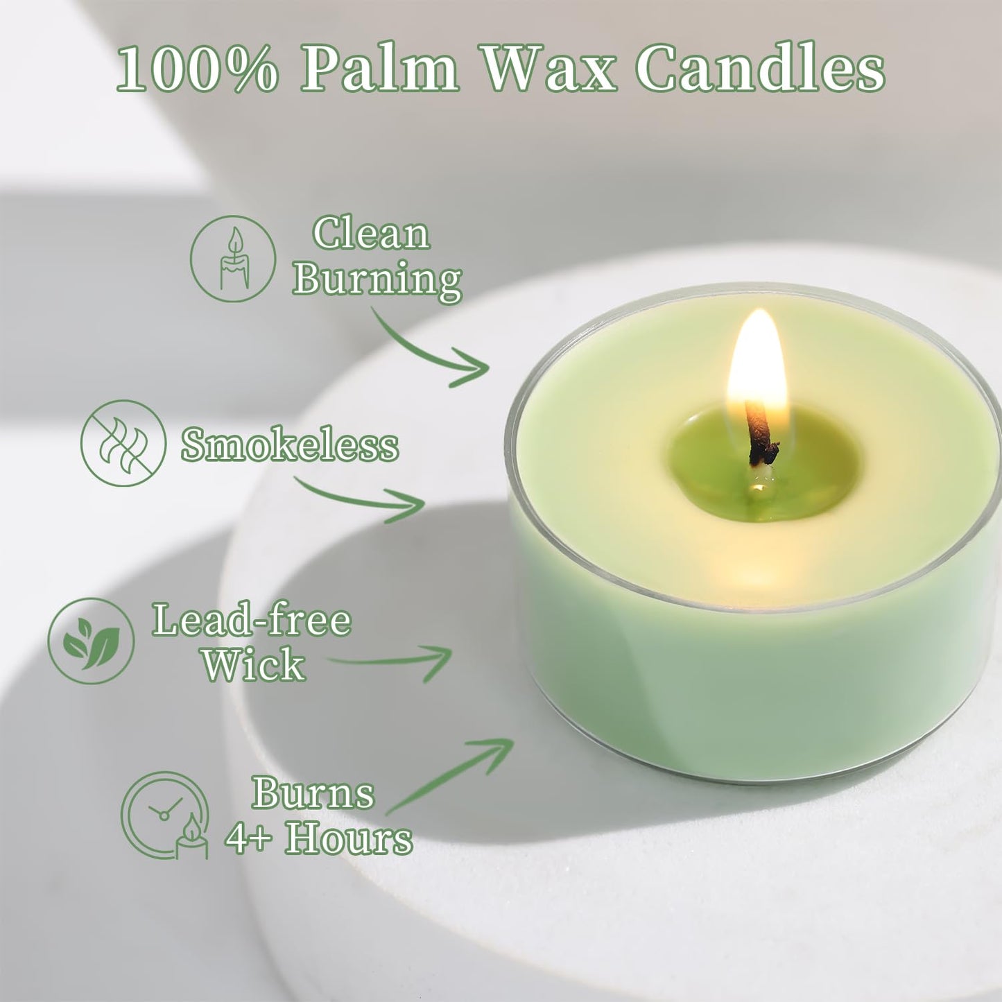 Eucalyptus Drift Scented Tea Lights Candles – Grayish Green – 6 Hour Burn – 100% Palm Wax – Scented Tealight Candles for Winter Holidays, Christmas Calm, Spa Vibes – 16 Pack Scent Votive Candle