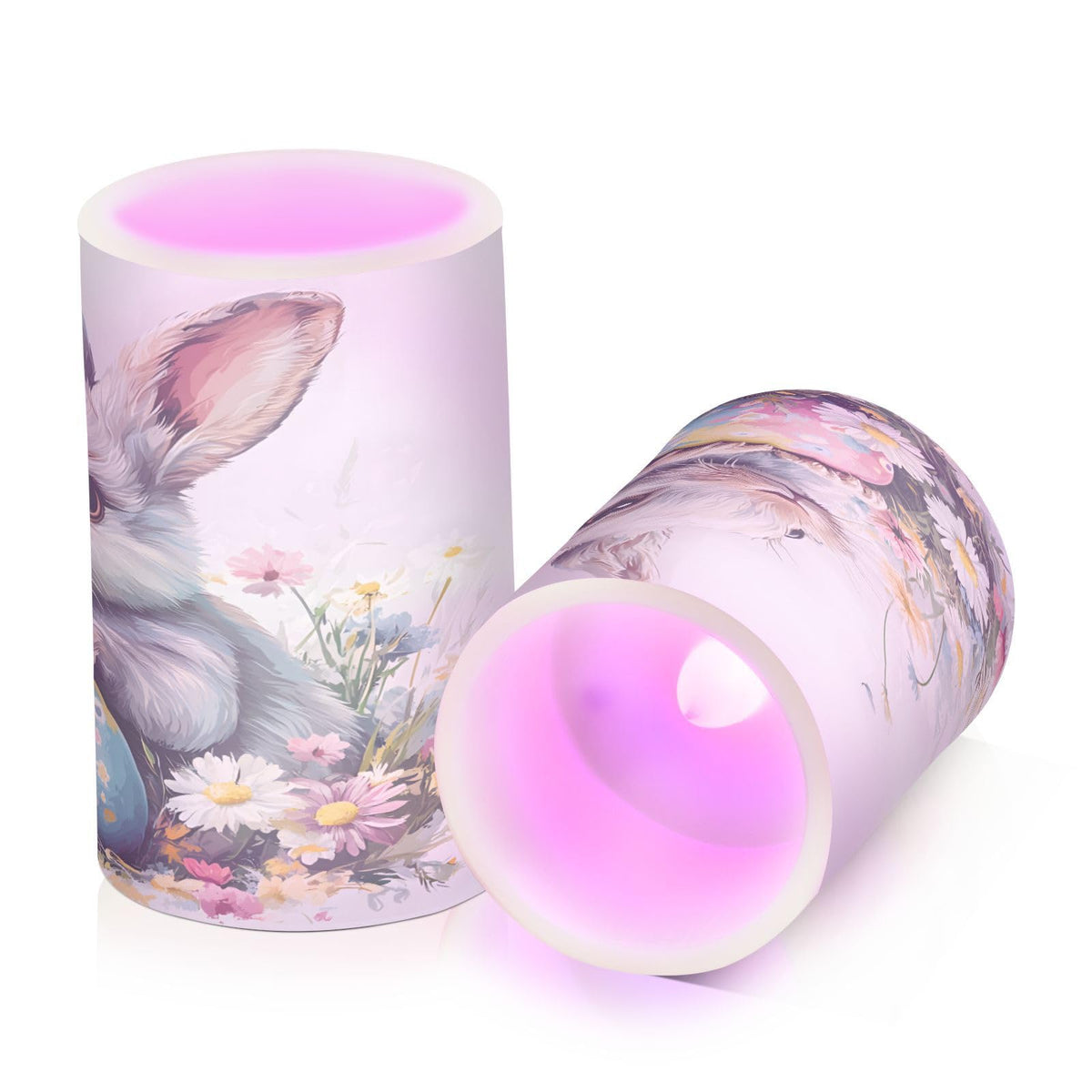 ALAZA Easter Bunny Rabbit Eggs Spring Flowers Flickering Flameless Candles Battery Operated with Remote Timer,Tea Light Candles LED Pillar Votive Candles Set of 2 for Outdoor Indoor Decorations