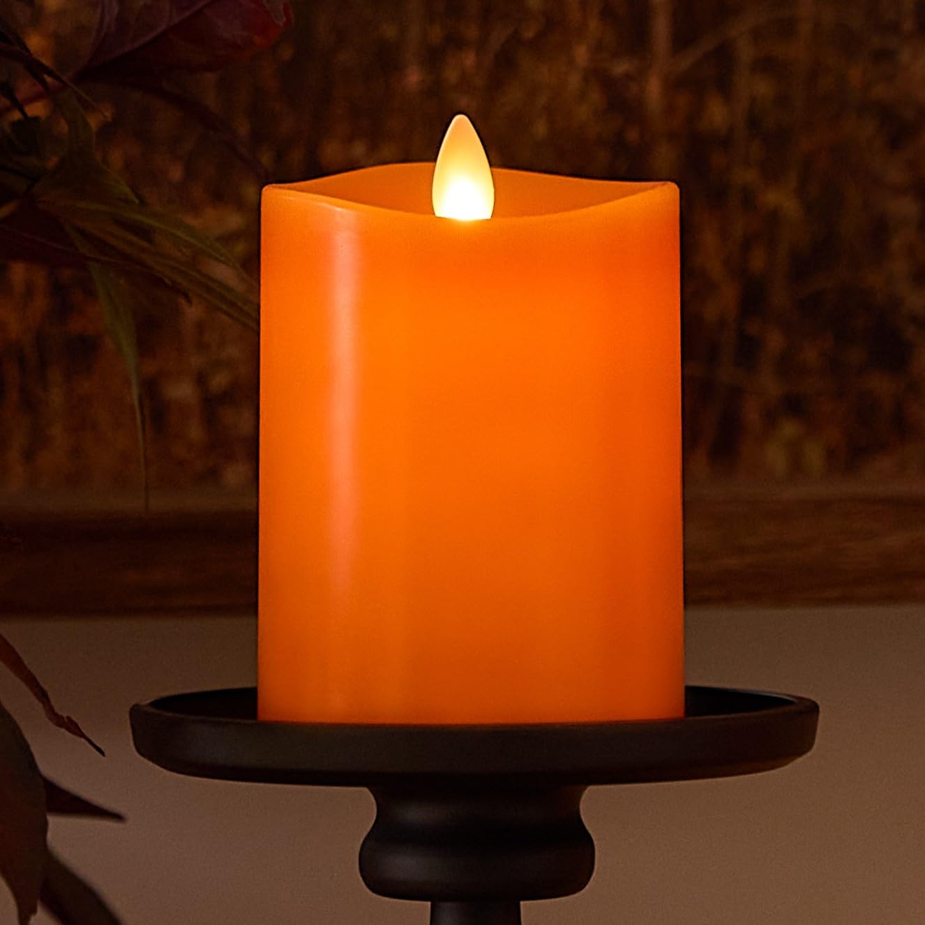 Luminara Flickering Flameless LED Candle, Battery Operated with Timer Function, Russet Orange Pillar 3"x 4.5" Inch, Real Wax Unscented Fall Home Indoor Decor, Remote Ready (Sold Separately),Melted Top