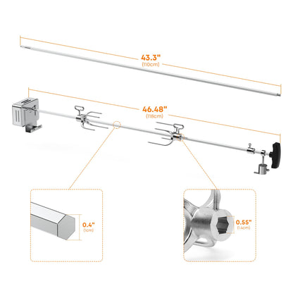 Stanbroil Hygrill Rotisserie Kit for All Hygrill 5-Burner Built-in Gas Grills, Grill Rotisseries with Motor, Spit Rod, 2 x 4-Prong Forks, Complete Holders, and Fixing Screws