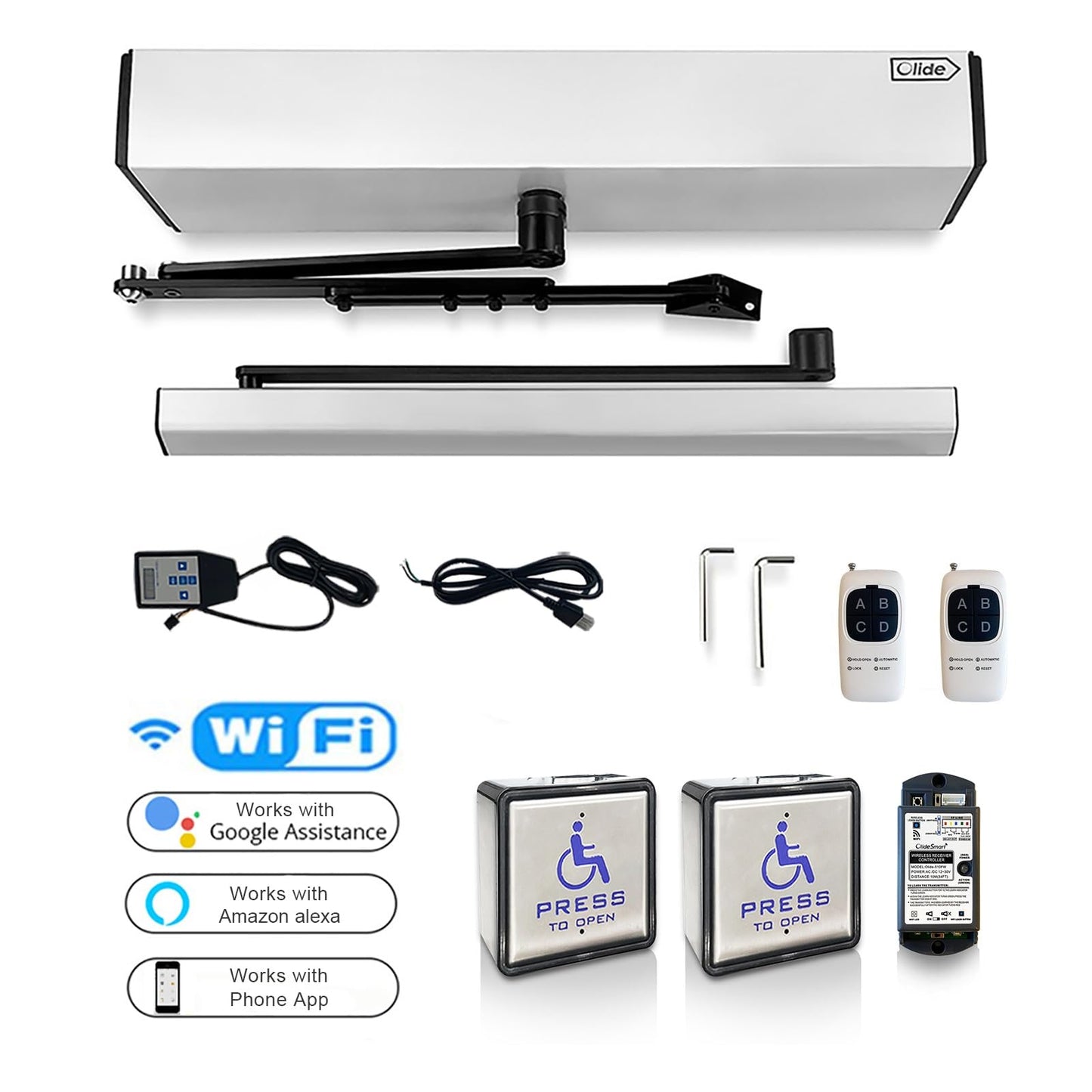 Handicap Door Opener for Disabled People, Low Energy ADA Swing Door Operator with Stainless Steel Handicap Push Buttons