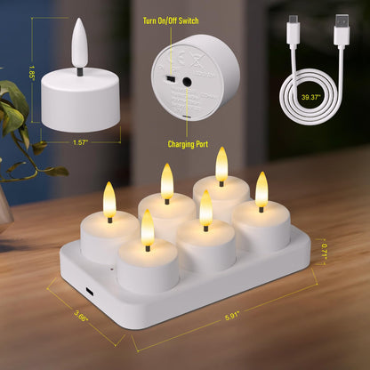 Staerysky Flameless Tea Lights Candles with Charging Station,LED Tea Lights Candles with Remote Control Timer for Valentine's Day,Wedding,Centerpiece Table Decorations,Anniversary,Home Decor,6-Pack