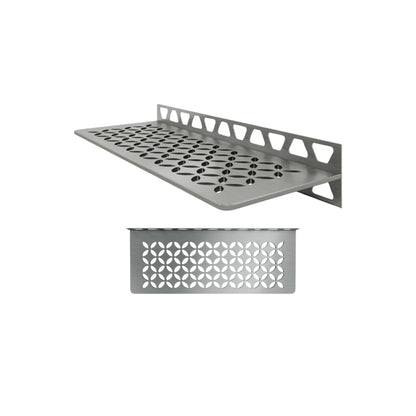 Schluter Rectangular Shelf for Tiled Walls - 4mm Thick, Floral Design, Stainless Steel Material, Brushed Stainless Steel Finish - SWS1D5EB