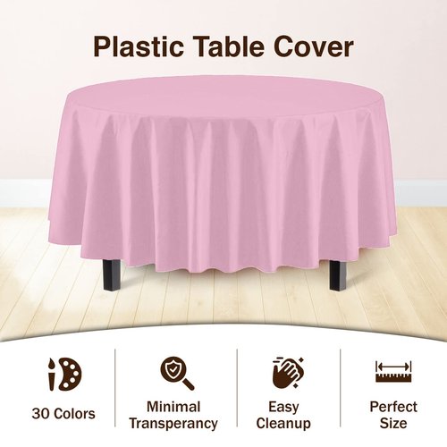 Exquisite 12-Pack Premium Plastic Tablecloth 84in. Round Table Cover - Pink