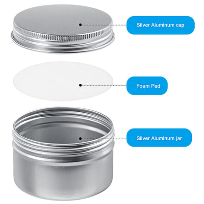 Patelai 36 Pcs 4 oz Metal Round Tins Aluminum Tin Cans Salve Tins Containers with Screw Lid 10 Sheets Stickers for Salve Spice Candies Balms Candles(Silver)