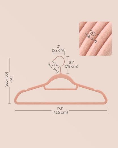 SONGMICS Velvet Hangers, Set of 60 Clothes Hanger with Rose Gold Swivel Hook, Non-Slip, and Space-Saving, 0.2-Inch Thick, 17.1-Inch Long for Coat, Shirt, Dress, Pants, Tie, Coral Pink UCRF0021R01