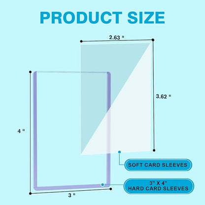 600 Hard Plastic Trading Card Protector - 300 Hard Card Sleeves and 300 Soft Card Sleeves 35pt Rigid 3x4 Card Holders Clear Open-Top Card Sleeve Fits Standard Trading Baseball Sport Game Cards