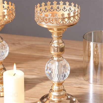 Candlestick Holders Light Luxury Gold Tall Candlestick Metal Glass Dinner Table Decoration Candle Holder Candle Holders(Small)