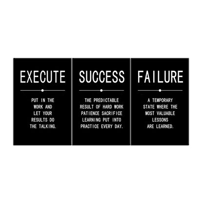 Success Quote Canvas Painting Wall Art Inspirational Wall Art Execute Failure Definition 3 Pieces Black Poster Positive Motivational Framed Artwork Prints Picture for Living Room Office [72''Wx 36''H]