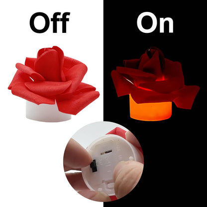 Della Stella 9 Pack Battery Operated Tea Light Candles with Artificial Rose Petals, Romantic Flameless LED Candles for Valentine's Day, Weddings, Proposals, and Christmas Decor