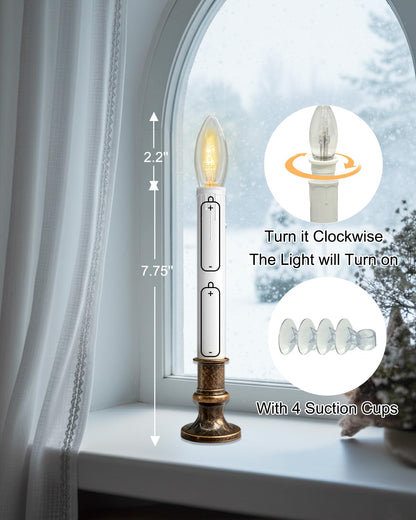 SUNSGNE Battery Operated Window Candles, Flameless Window Candles with Auto Timer for Holiday Home Table Christmas Decor, C26 LED Ultra-Bright Bulbs, 4 Pack, Antique Bronze Base
