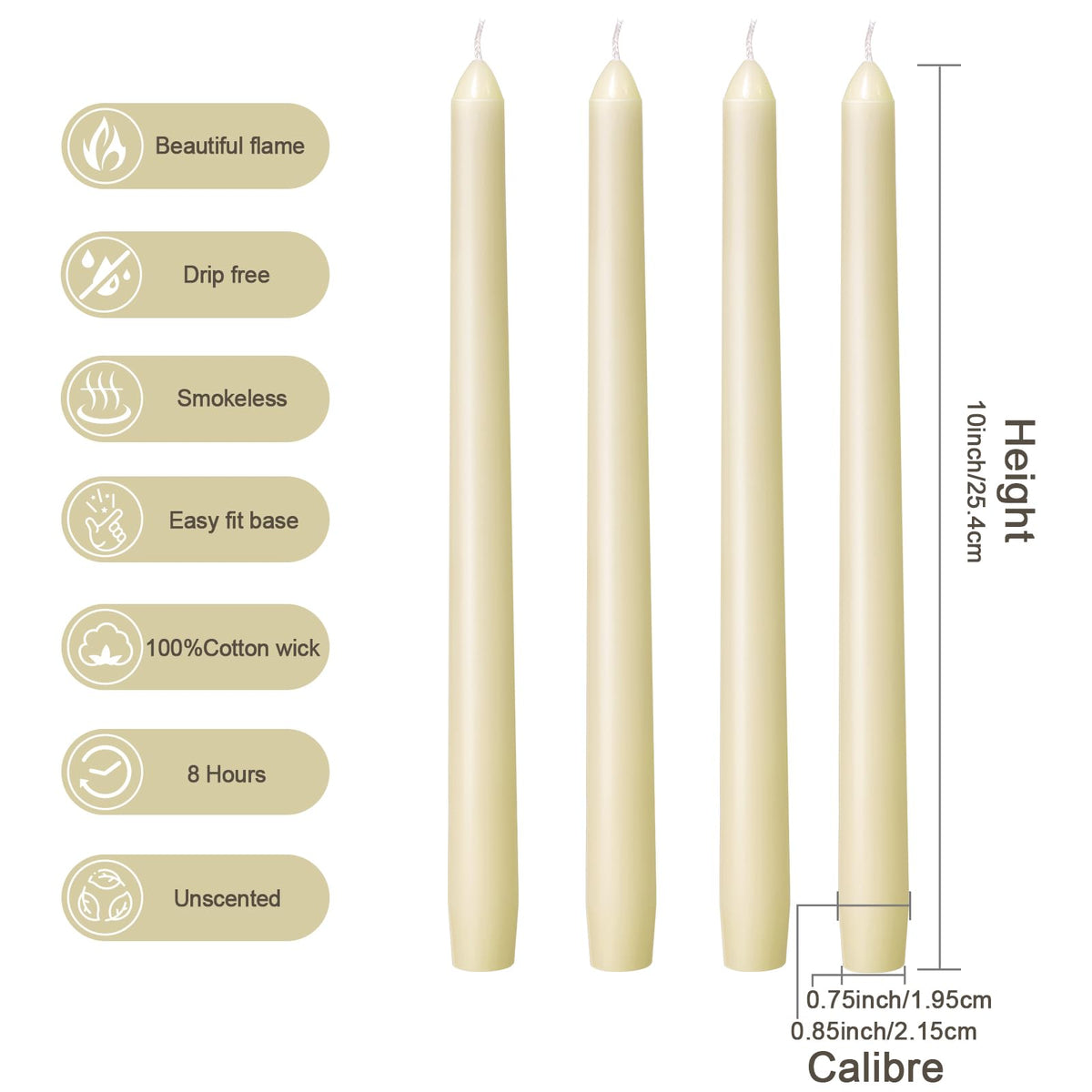 Everymoment Ivory Taper Candles - 36 Pack 10 Inch Candlesticks - Dripless & Smokeless Tapered Candle 8 Hours Unscented Cream Candle Sticks - Perfect for Wedding Holiday Dinner Party Home Decor
