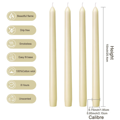 Everymoment Ivory Taper Candles - 36 Pack 10 Inch Candlesticks - Dripless & Smokeless Tapered Candle 8 Hours Unscented Cream Candle Sticks - Perfect for Wedding Holiday Dinner Party Home Decor