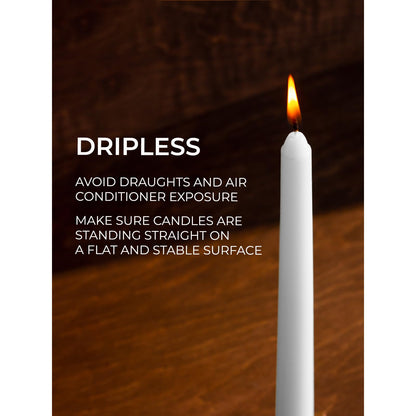 CANDWAX 8 inch White Taper Candles Set of 4 - Unscented Dripless Tapers - Smokeless Christmas Tapers - 6 Hours Burning Time Tapered White Candlesticks - Christmas Candle Sticks