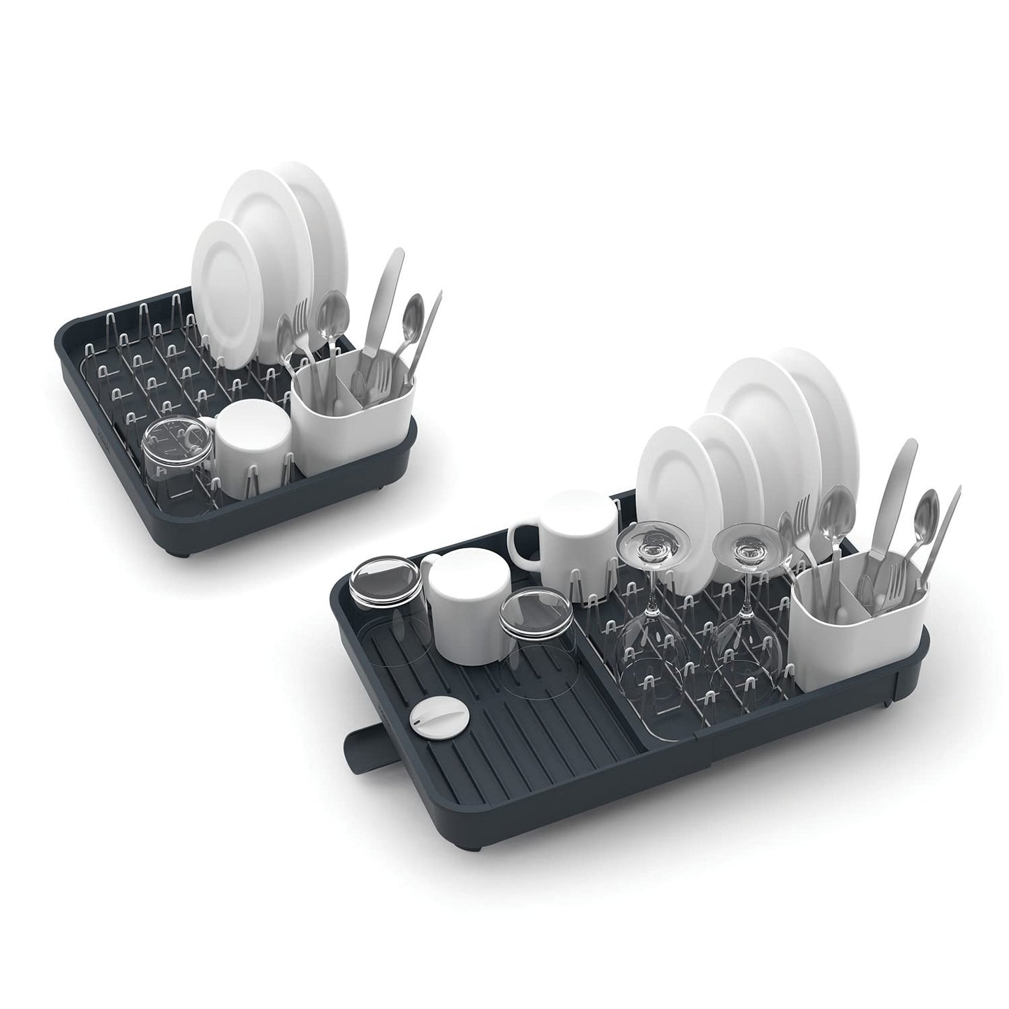 Joseph Joseph Extend Expandable Dish Drainer Rack with Removable Cutlery Holder Swivel Draining Spout – Grey