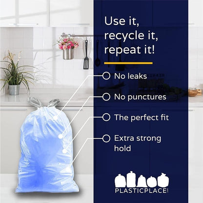 Plasticplace Custom Fit Trash Bags, Compatible with simplehuman Code H (200 Count) Tinted Blue Drawstring Garbage Liners 8-9 Gallon / 30-35 Liters, 18.5" x 28"