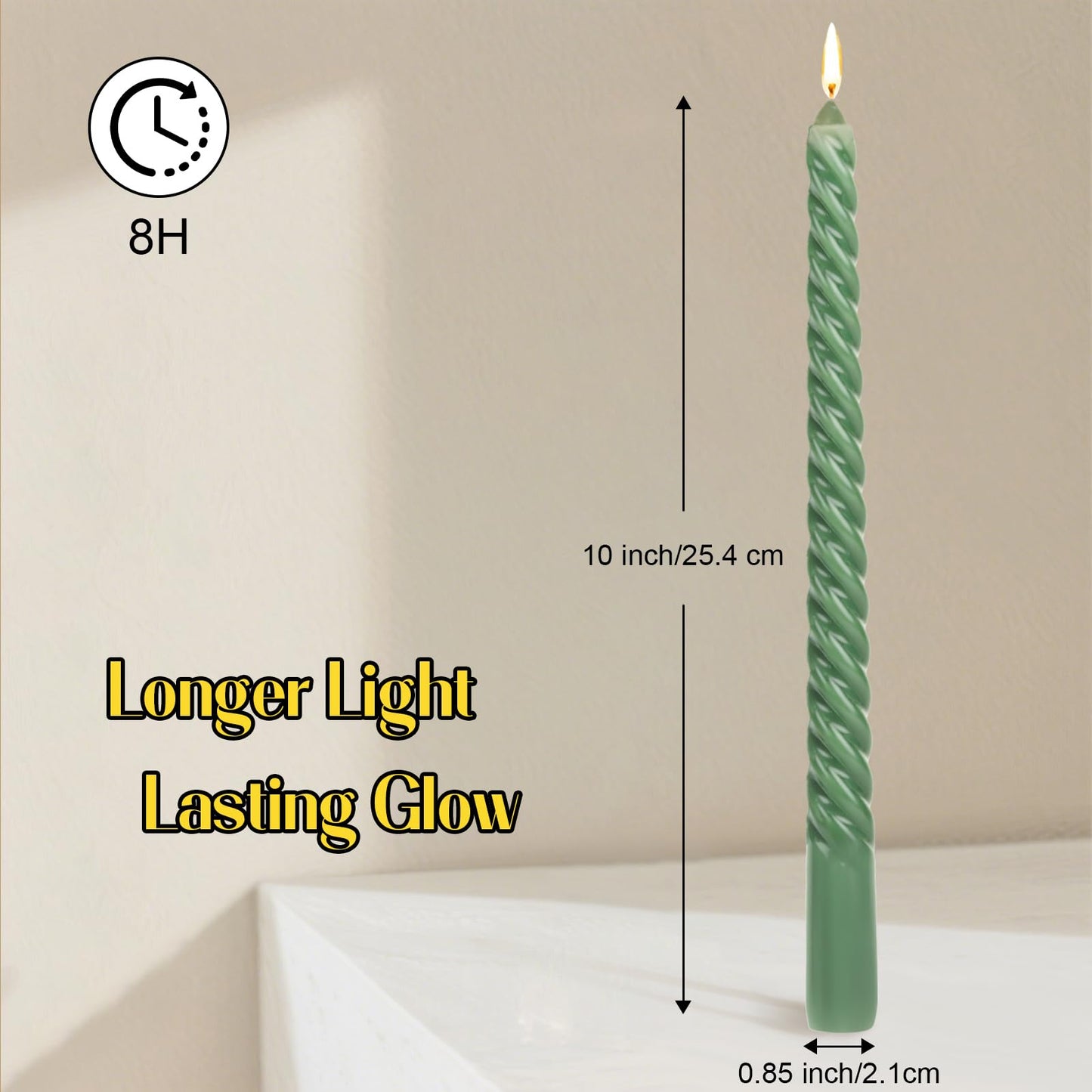 Tobeape 12 Pack 10 Inch Tall Sage Green Spiral Taper Candles, Unscented Dripless Twisted Wax Candles for Holiday Celebration Wedding Dinner Birthday Party Display Home Decor - 8 Hour Long Burning