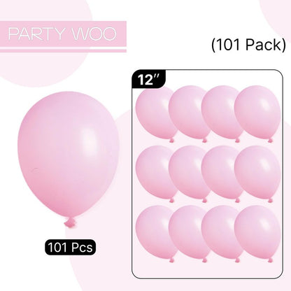 PartyWoo Baby Pink Balloons 101pcs 12 Inch Pastel Pale Light Pink Latex Helium Balloons for Baby Shower Gender Reveal Easter Bachelorette Wedding Bridal Shower Birthday Party Decorations Pink-Q05