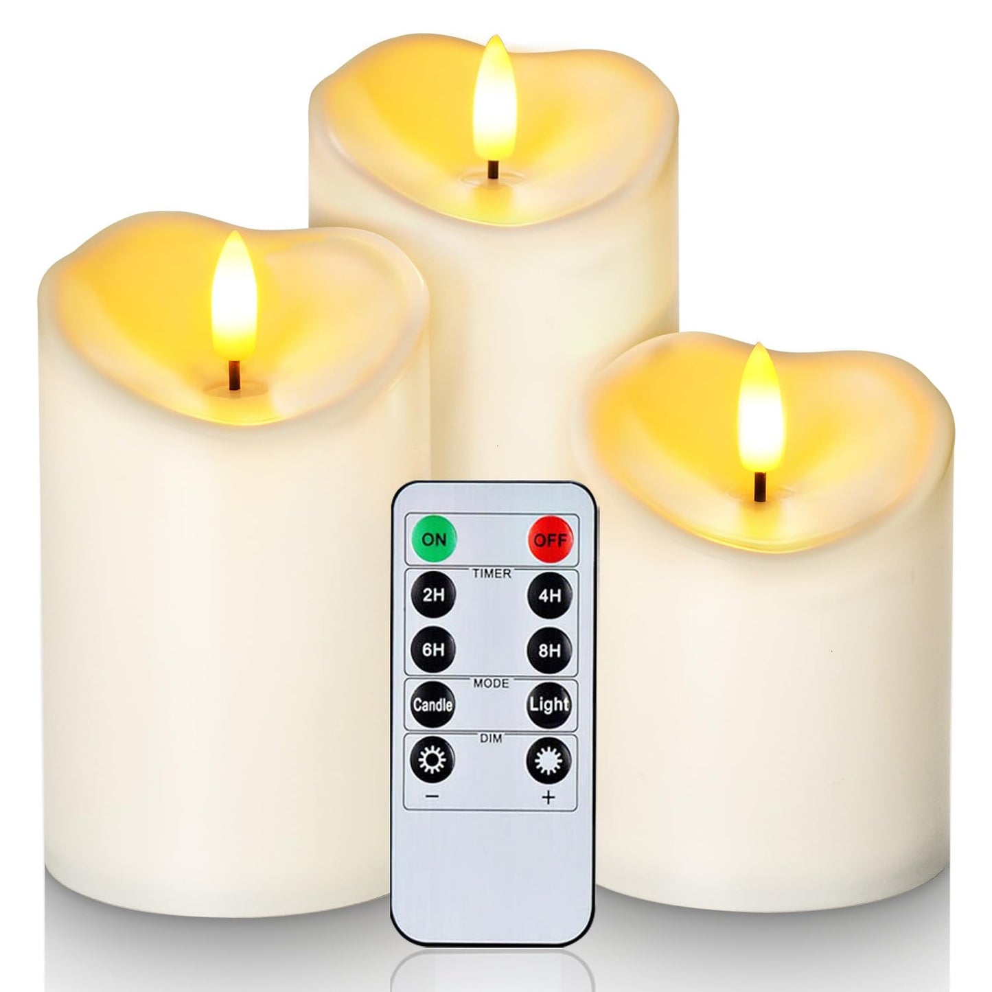 Homemory Outdoor Waterproof Flameless Candles, LED Candle with Remote and Timer, Battery Operated Candles, Electric Fake Plastic Candles, Ivory White, Set of 3