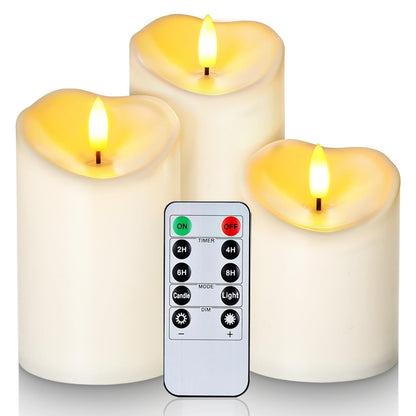 Homemory Outdoor Waterproof Flameless Candles, LED Candle with Remote and Timer, Battery Operated Candles, Electric Fake Plastic Candles, Ivory White, Set of 3