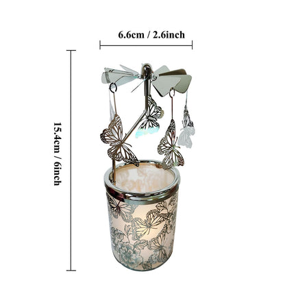 Carousel Rotary Candle Holder Spinning irthday Gifts for Women, Mom, Wife, Girlfriend, Sister, Her, Metal Windmill Tea Light for Female Friends, (Silver Butterfly)