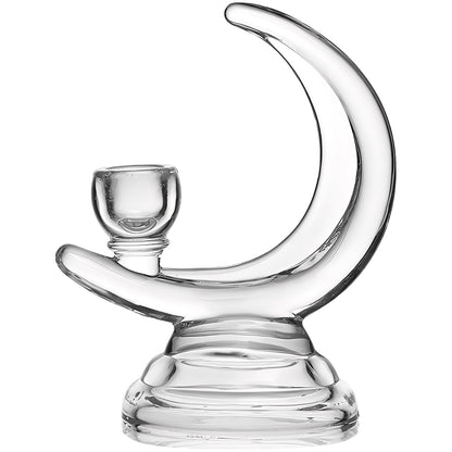 Glass Candle Holder, Moon-Shaped Romantic Stand for Weddings and Dinner Parties, Clear Glass Table Centerpieces, 6.7 in / 17 cm Height, Contemporary Decorative Accent Piece