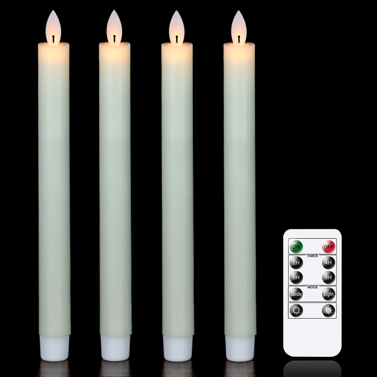 Wondise Flameless Taper Candles Remote with Timer, Battery Operated Real Wax Ivory LED Taper Candles for Christmas Window Decoration, Set of 4(D0.78 x H9.5 Inch)