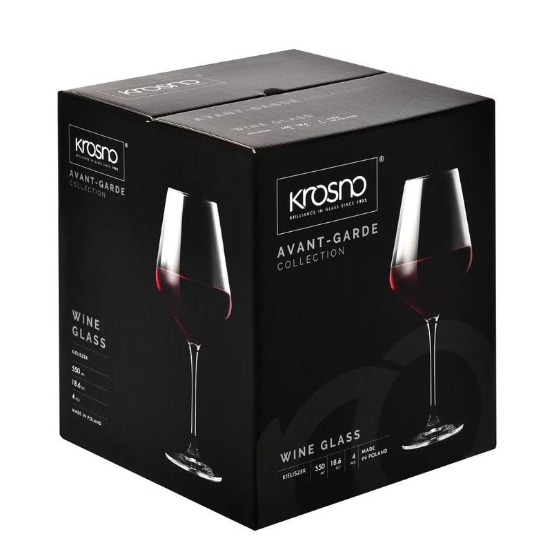Krosno Red Wine Glasses 4-Piece 16.6 oz Avant-garde Collection, Perfect for Home, Restaurants & Parties, Dishwasher Safe, Thin Rim, Long Stem | Lead-Free Crystal Glass